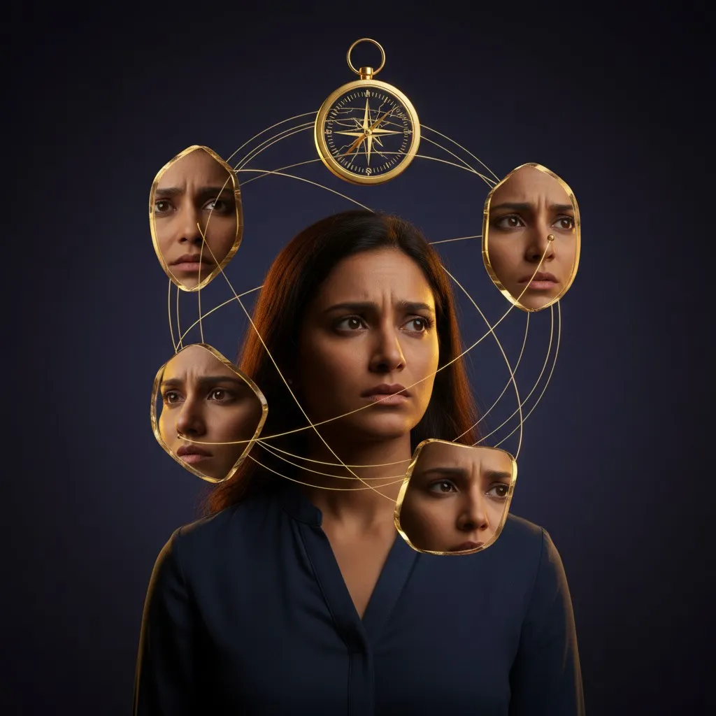 Woman looking reflective and doubtful