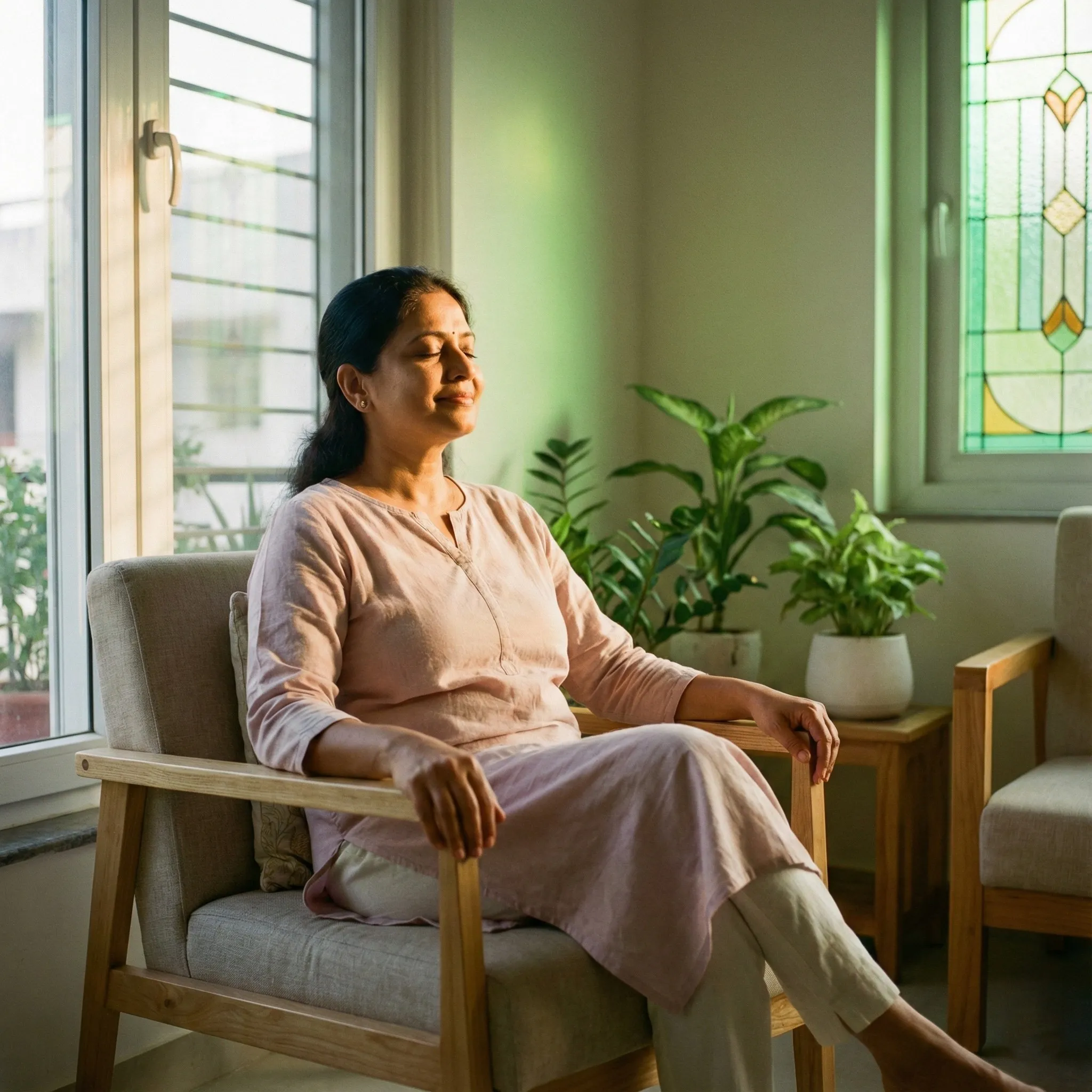 Calm mother meditating