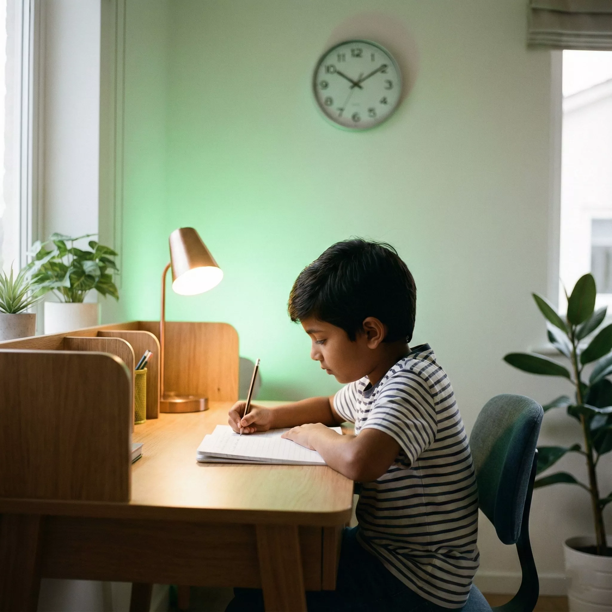 Child reading book focused