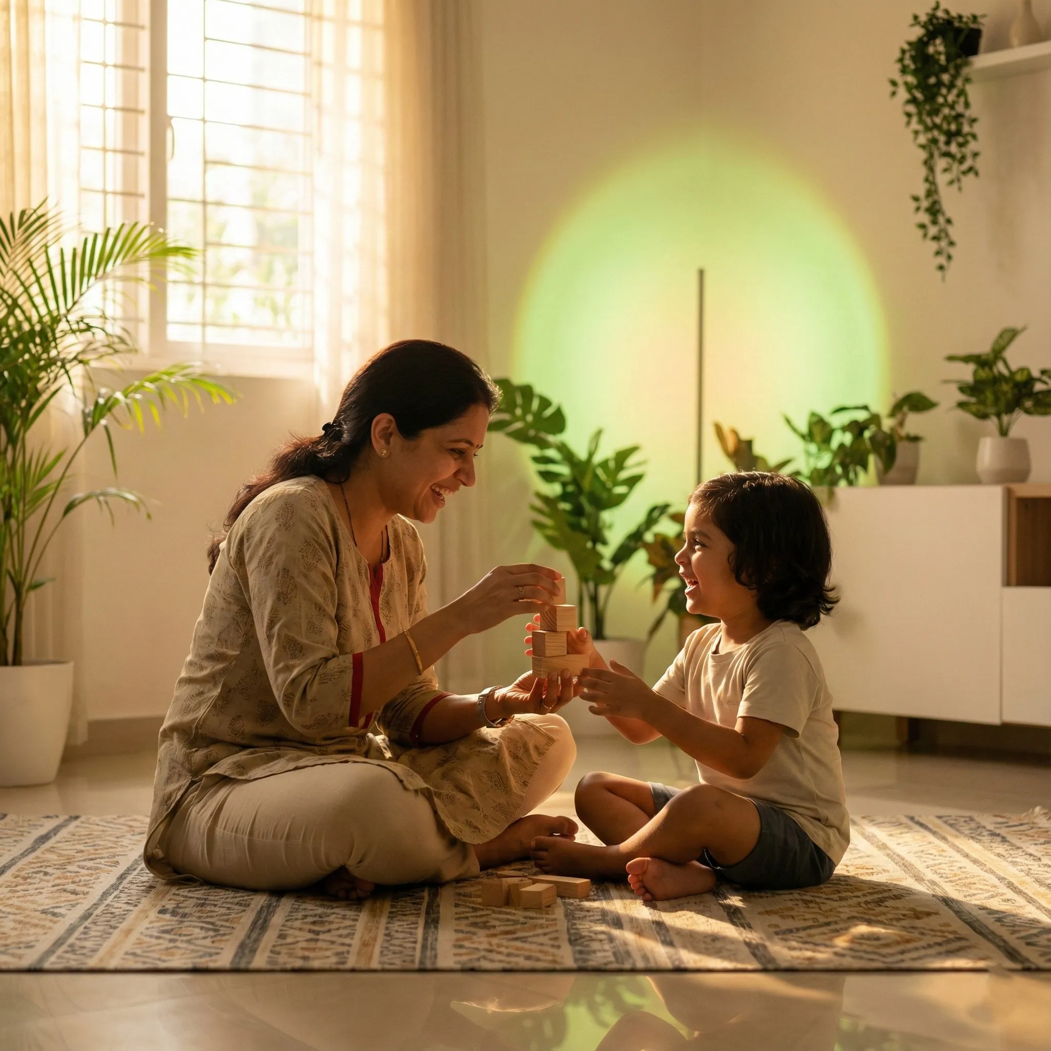 Mother hugging child connection