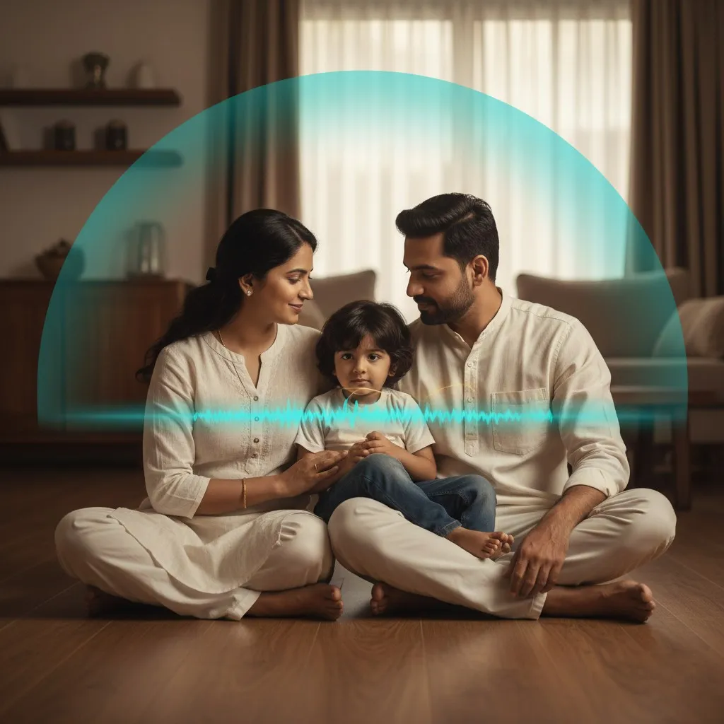 Calm parent regulating emotions with child