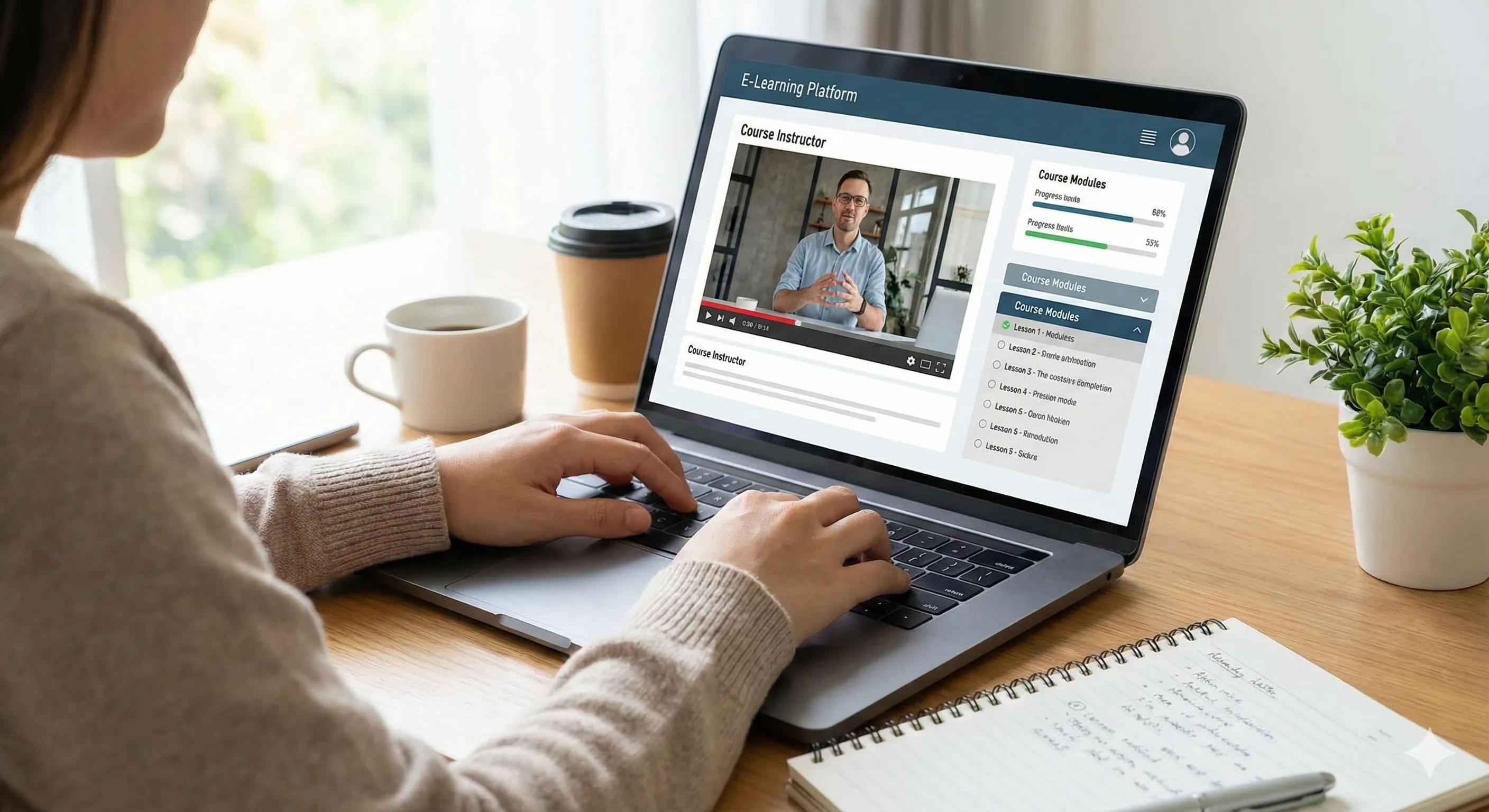 LMS dashboard with course progress and lessons