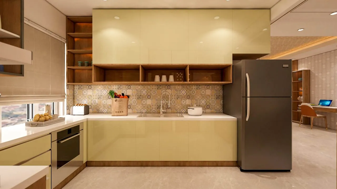 Modern modular kitchen with sleek cabinets and smart storage solutions.