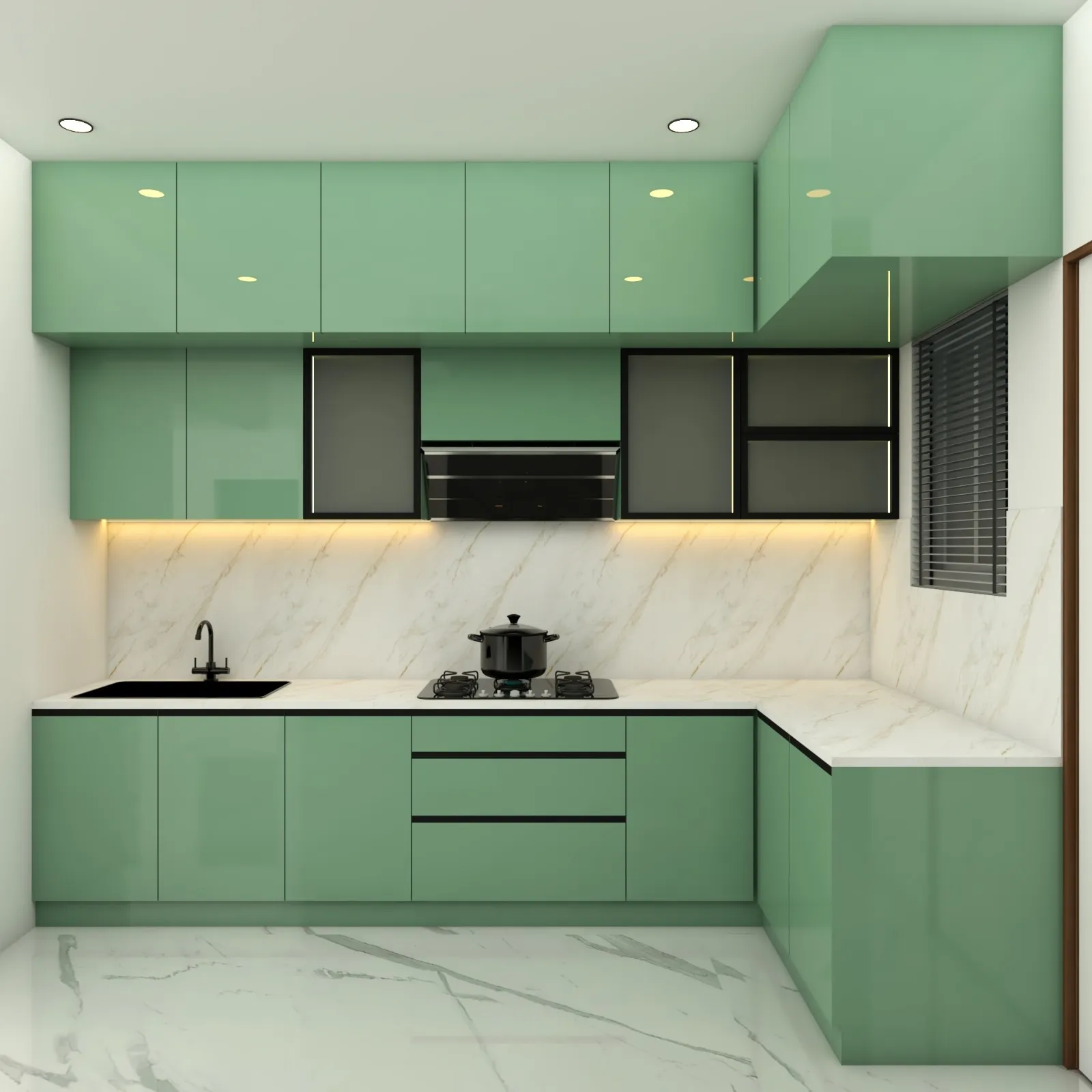 Three adults with face masks discussing real estate indoors joyfully.