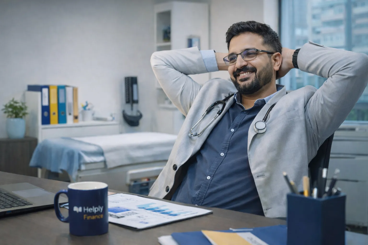 Man in office with investment presentation