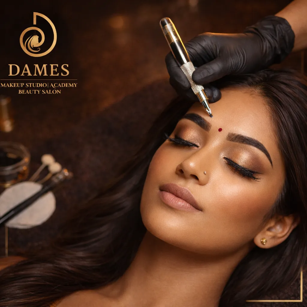 Close-up of naturally microbladed eyebrows