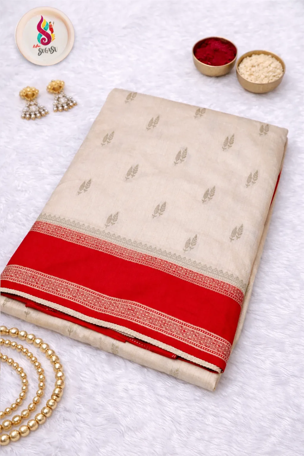 Red Banarasi silk saree with zari border