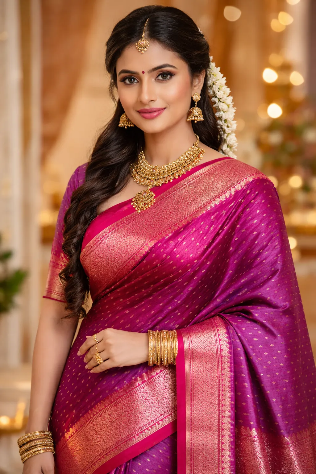 Emerald Banarasi saree with golden border