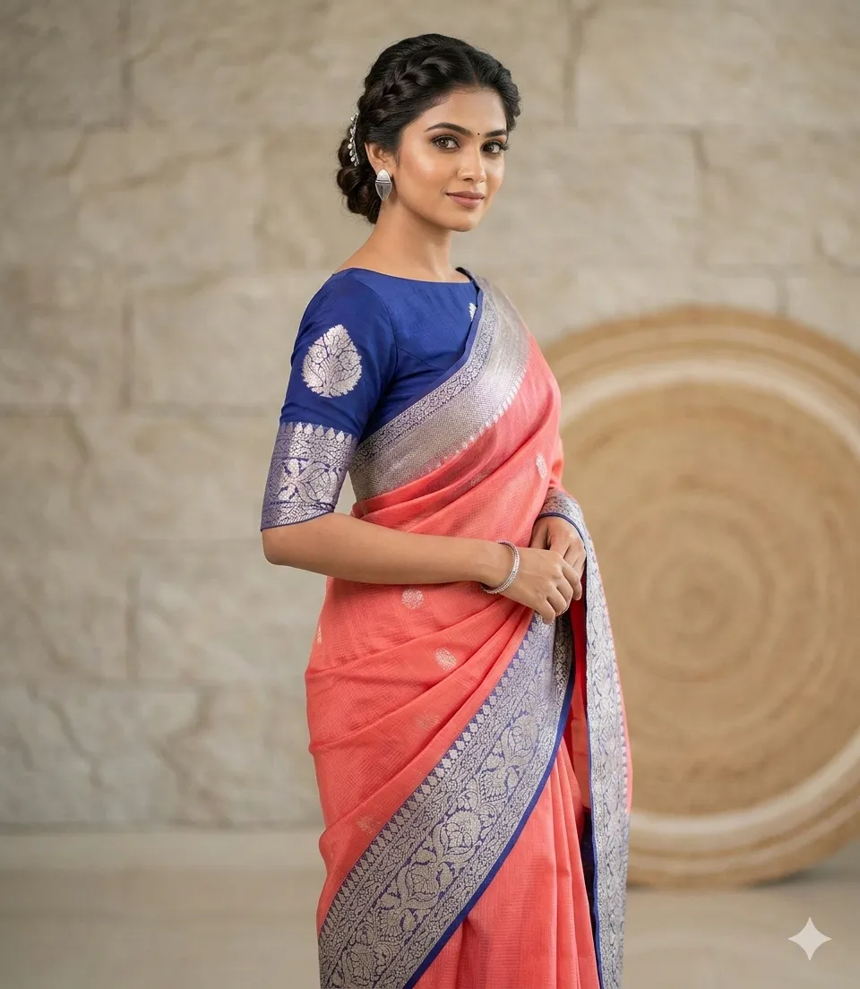 Midnight blue Banarasi saree with intricate motifs