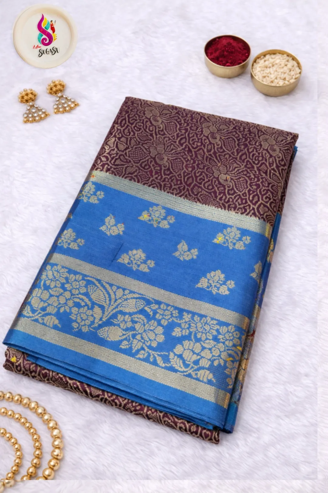 Royal blue Paithani silk saree with peacock pallu